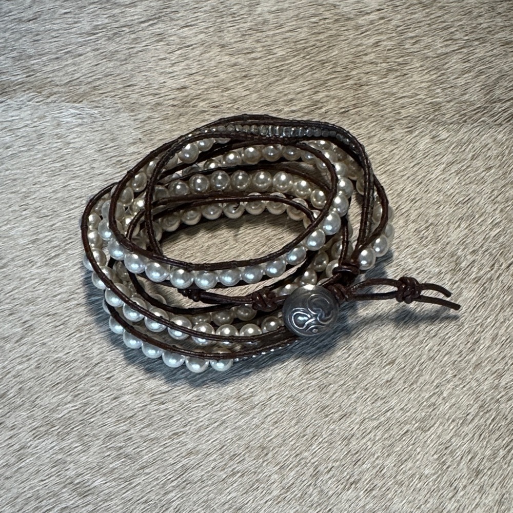 Chic Silver and Swarovski Pearl Wrap Bracelet